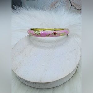 Pink Flower Enamel Cloisonne Bracelet Bangle